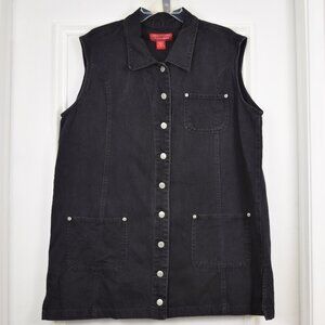 Venezia Jeans Denim Dress Women 18 Black Button Up Y2K LBD Goth Punk Rock Hippie